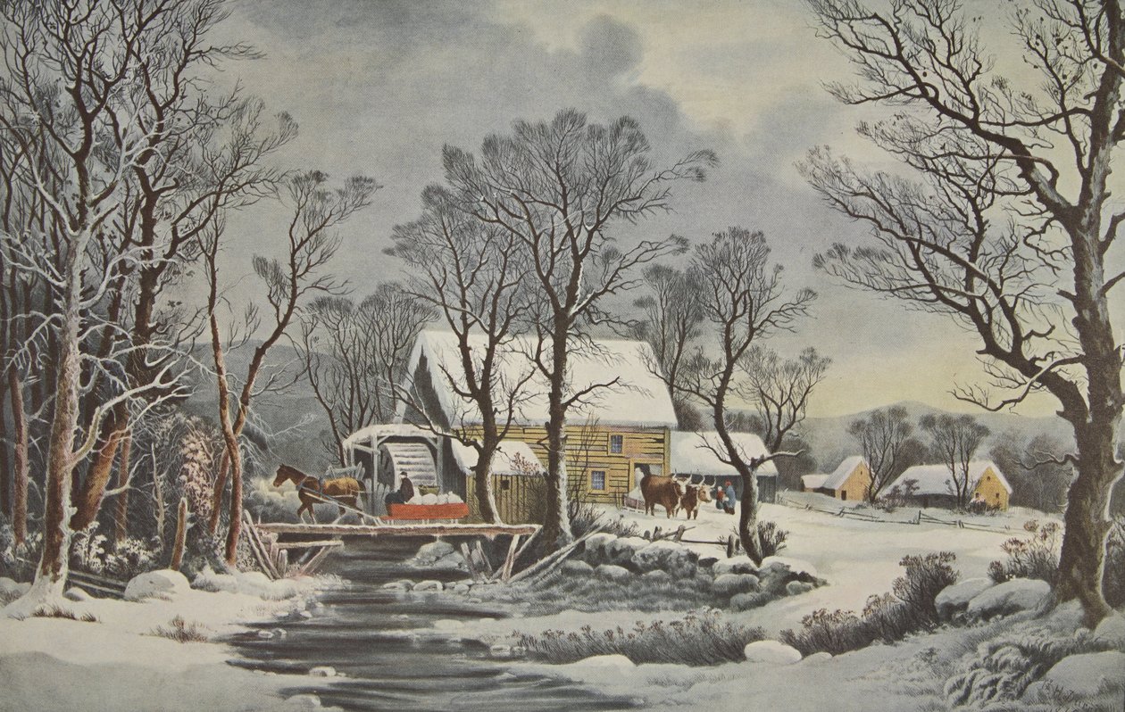 Winter In The Country - The Old Grist Mill by American School