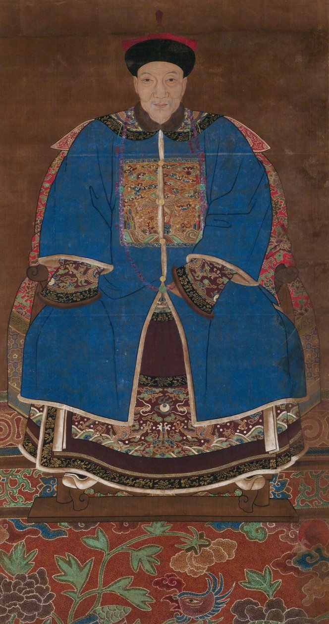 Ancestor Portrait of a Man in a Winter Garment by Chinese School