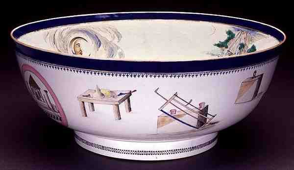 Famille Rose Export Masonic Bowl, Qianlong period, 1736-95 by Chinese School