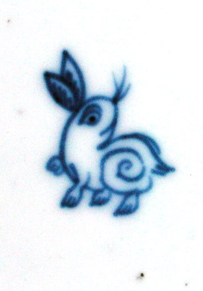 Hare mark from a blue and white jar painted with a boy taking a bath, others at play on hobbyhorse and still others with a hare, Wanli or Chongzheng (detail) by Chinese School