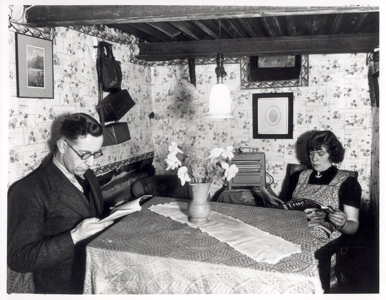 A Couple in an Air Raid Shelter, 11 Cardigan Avenue, Leeds, 15th October 1940 by English Photographer