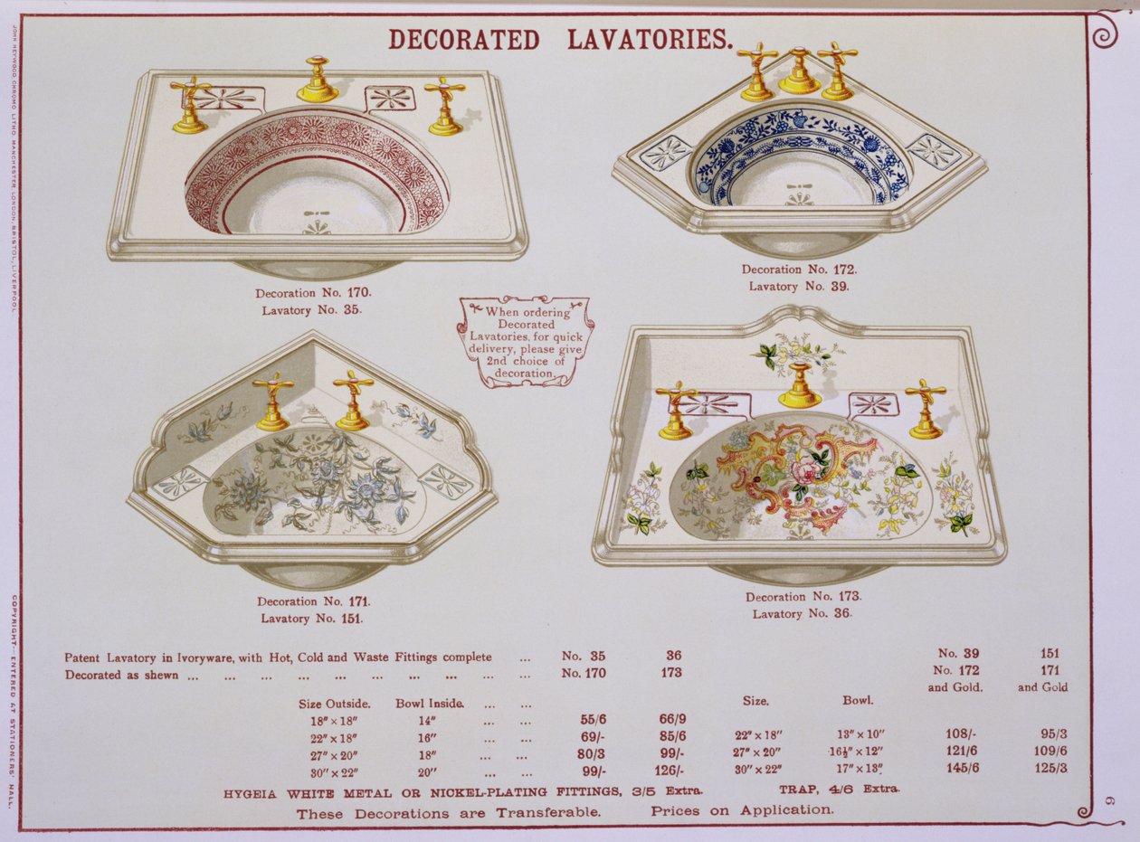 Decorated Lavatories from a catalogue of sanitary wares produced by ...