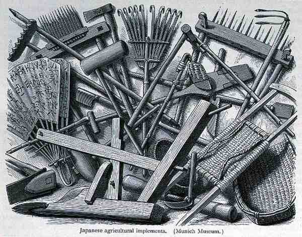 Japanese agricultural implements, from The History of Mankind, Vol.III, by Prof. Friedrich Ratzel, 1898 by English School
