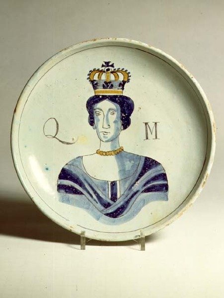 Lambeth Delftware portrait of Queen Mary by English School