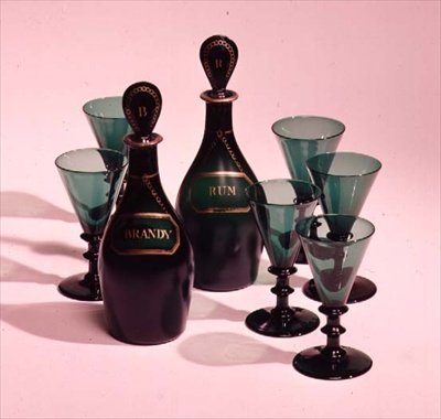 Set of six glasses and decanters for rum and brandy, late 19th century by English School