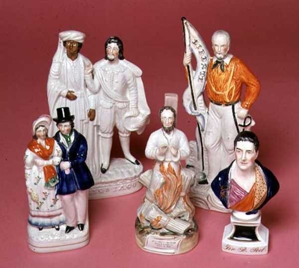 Staffordshire figures of Sir Robert Peel, Archbishop Cranmer, Othello and Iago, Queen Victoria and Prince Albert and Liberty by English School