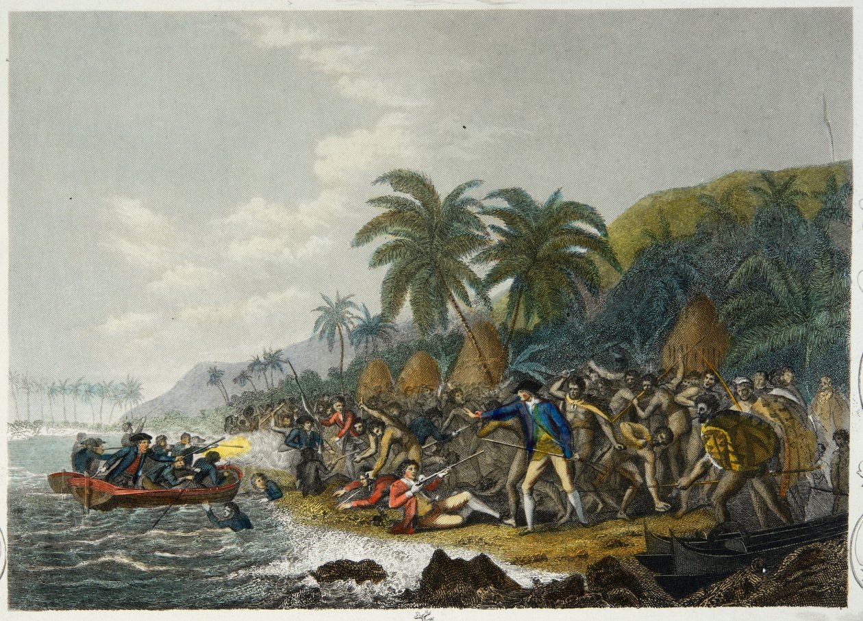The Death Of Captain Cook by English School: Fine art print