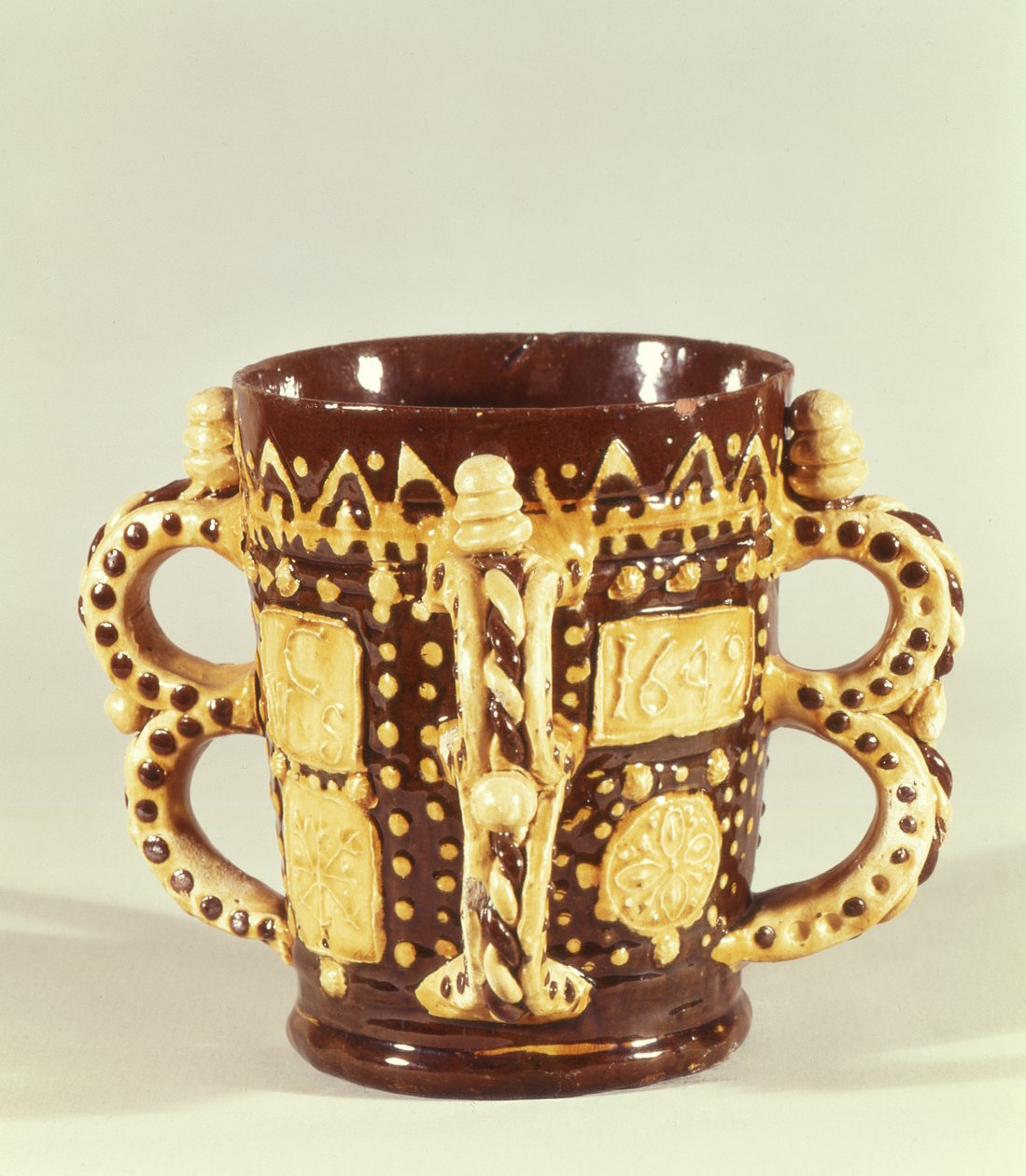Two handled tyg, possibly by Henry Ilfield, Wrotham, Kent, 1649 by English School