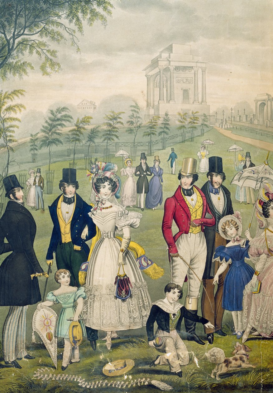 View of the Green Park, London, Showing the Fashions of the Time (detail) by English School