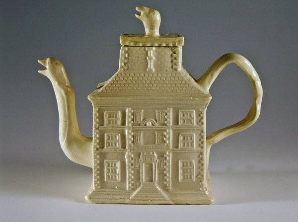 White Teapot in the Shape of a House by English School