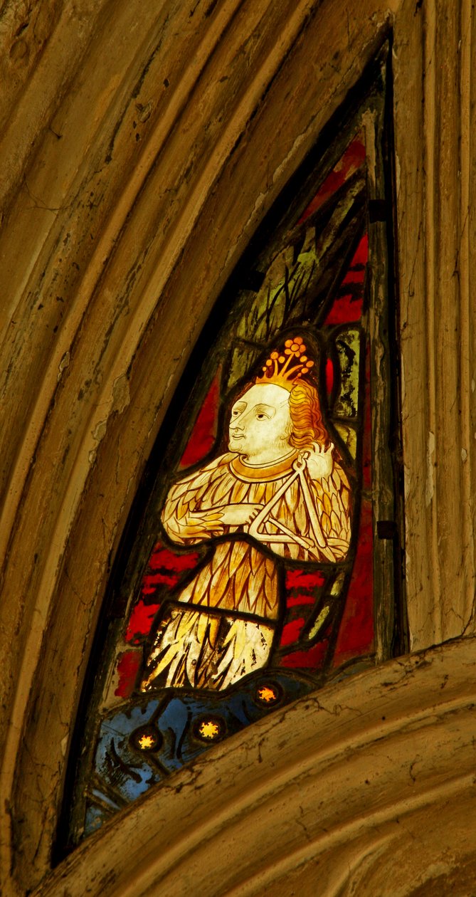 Window depicting Angel Musician Playing the Triangle, the Beauchamp Chapel, Saint Mary