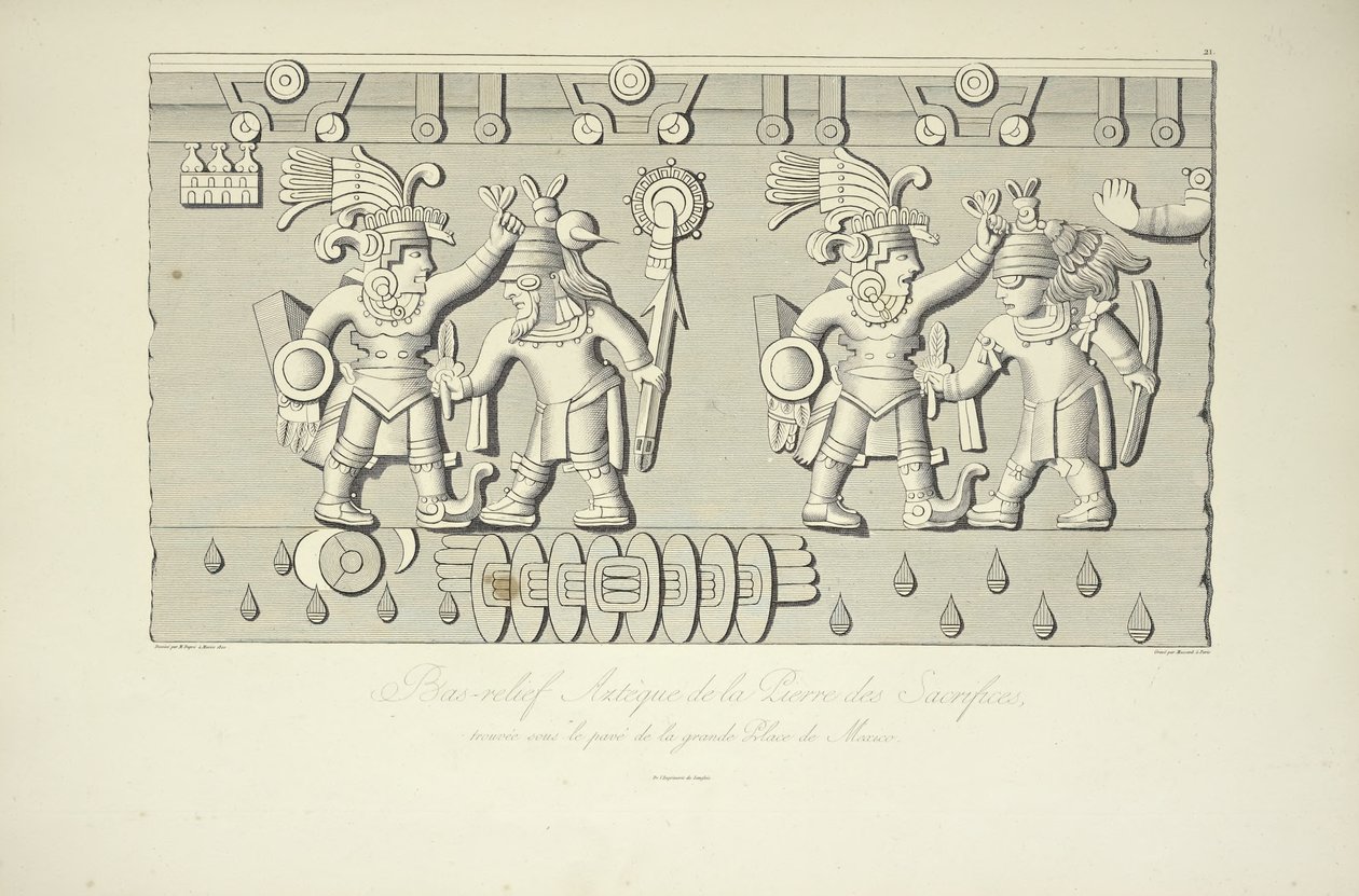 Aztec Stone Relief of Sacrifices, Illustration from Vues des Cordillères et Monumens des Peuples Indigènes de l