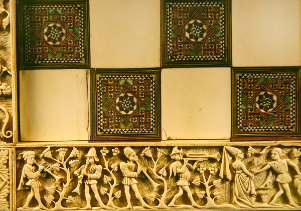 Border of a Chessboard Depicting Musicians in a Garden by French School
