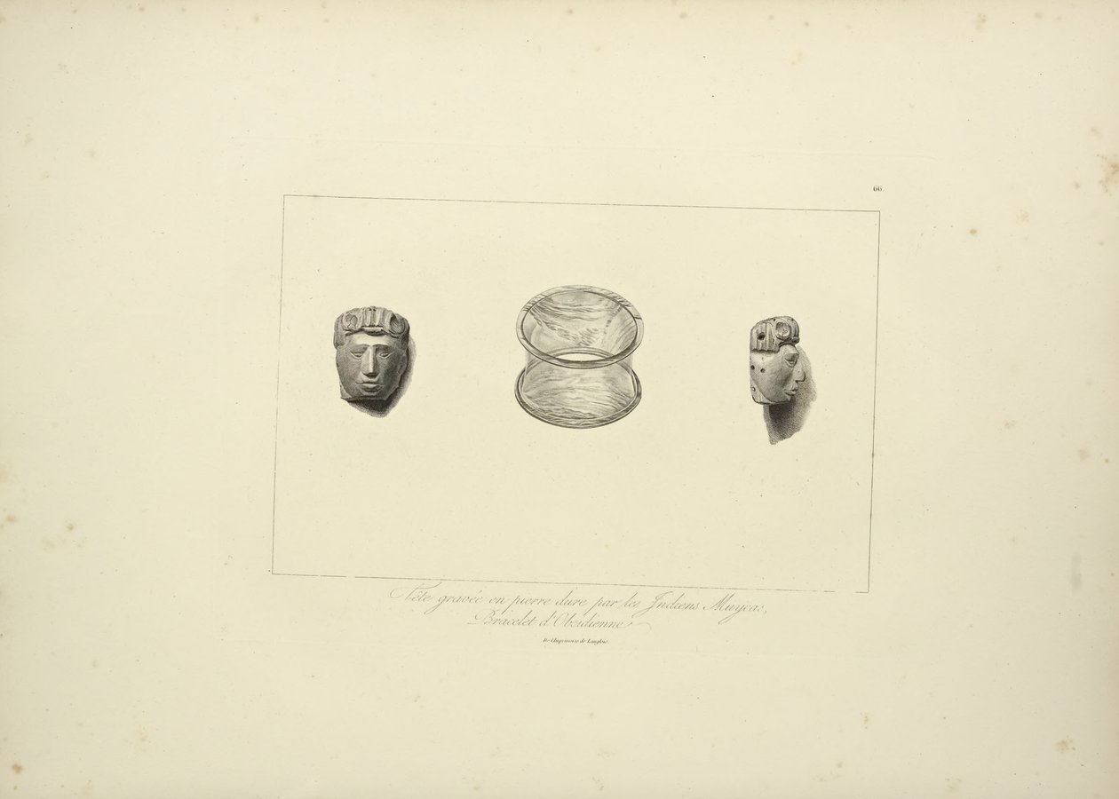 Engraved Head of Hard Stone of the Muycas Indians, Obsidian Bracelet, Illustration from Vues des Cordillères et Monumens des Peuples Indigènes de l