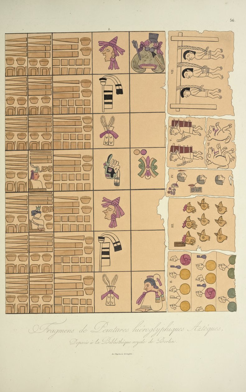 Fragments of Aztec Hieroglyphic Paintings from the Royal Library in Berlin, Illustration from Vues des Cordillères et Monumens des Peuples Indigènes de l