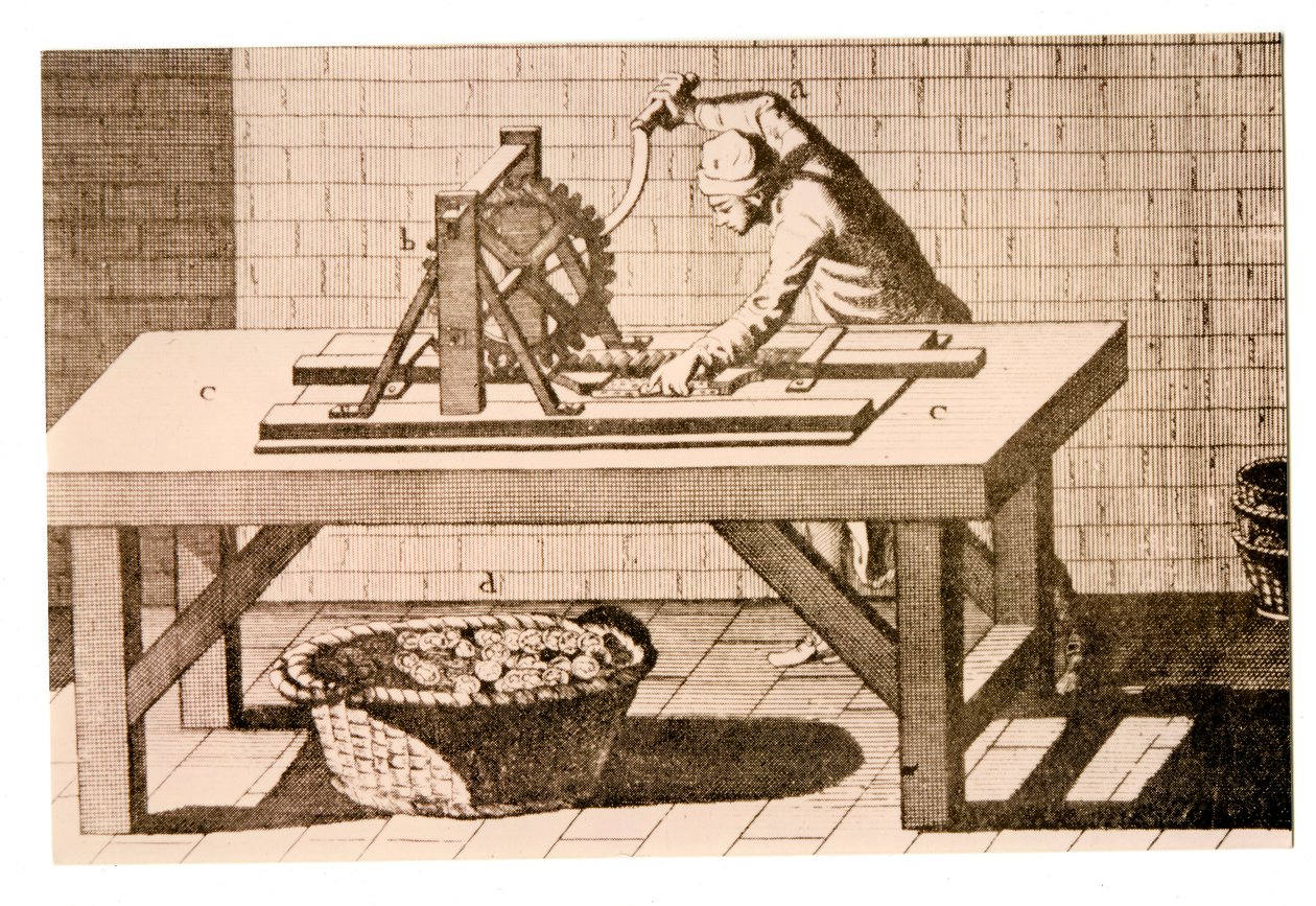 Marking the edge of coins with a parallel-bar edge-marking machine, from the Encyclopédie by Denis Diderot and Jean le Rond d