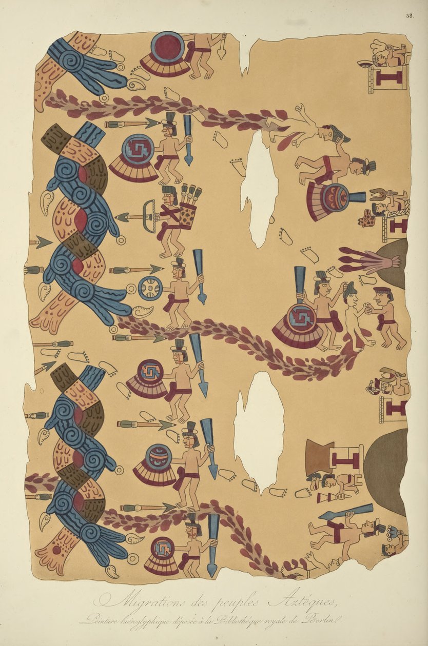 Migration of the Aztec Peoples, Hieroglyphic Painting Conserved at the Royal Library, Berlin, Illustration from Vues des Cordillères et Monumens des Peuples Indigènes de l