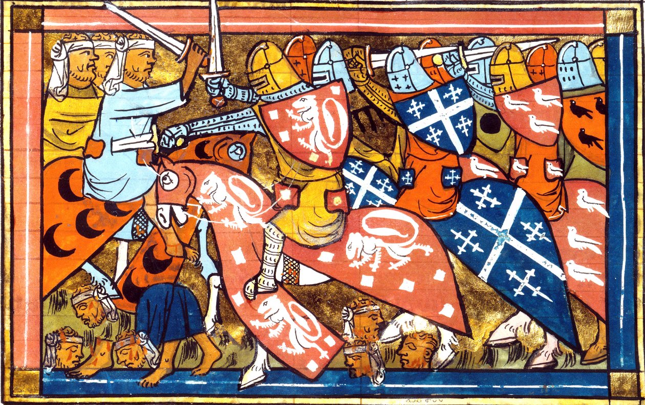 Battle of Damietta in Egypt in 1218-1219, During the Fifth Crusade (1217-1221) from Historia by Guillaume de Tyr, 1337 by French School