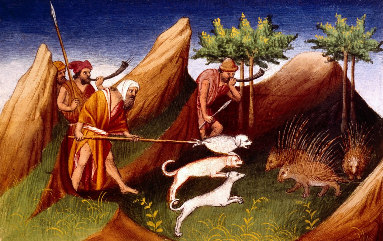 Porcupine Hunt in Badakhehan, from Livre des Merveilles du Monde, c.1410-12 by French School