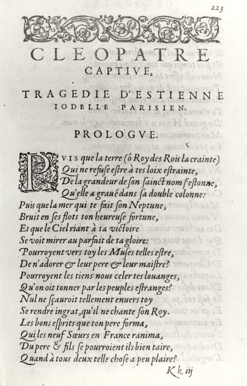 Titlepage of Cleopatre Captive, by Etienne Jodelle by French School
