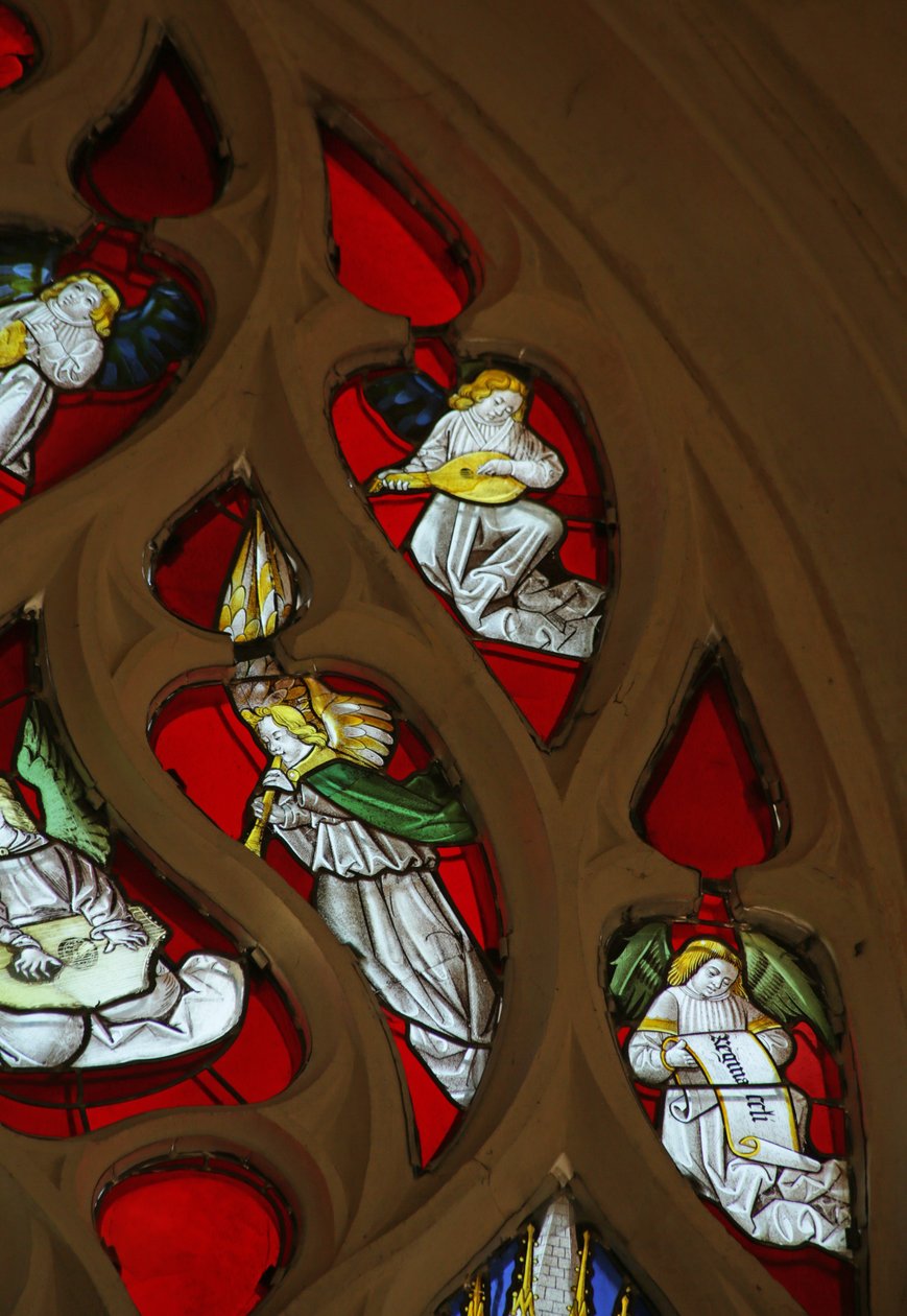 Window depicting Angel Musicians, Lutes and Shawm by French School