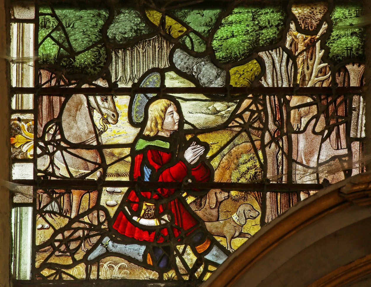 Window depicting Saint Eustache having a vision of Christ between the Antlers of the Deer by French School