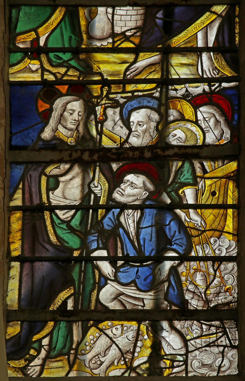 Window depicting the Miraculous catch of Fish by French School