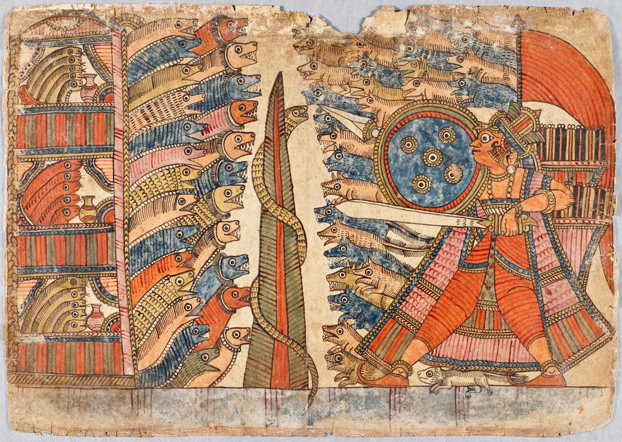 Fight of the Mongoose and the Serpent Armies from the Story of Babhruvahana, c.1850 by Indian School