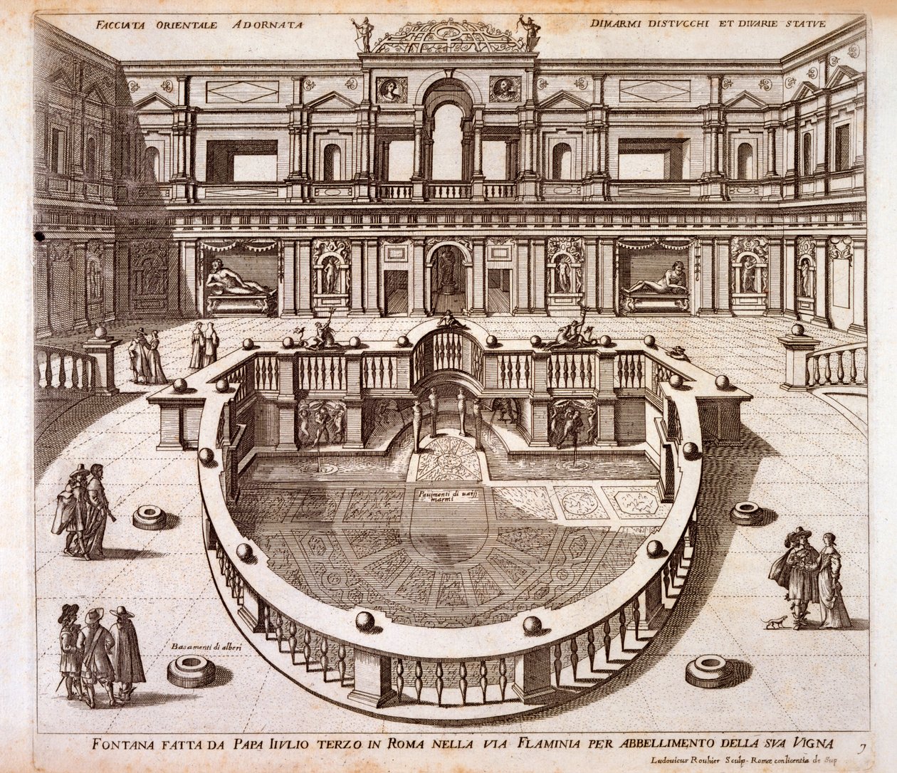 The fountain courtyard with marble paving and balustrading built for Pope Julius III at his palace near the Via Flaminia, Rome by Italian School
