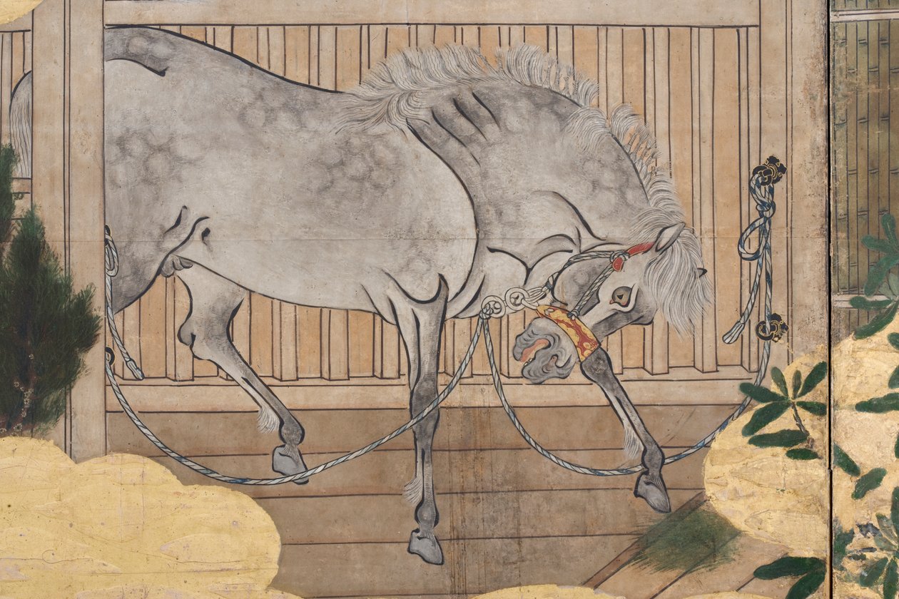 (detail) Spring in the Palace, Six-Fold Screen from The Tale of Genji, c.1650 by Japanese School