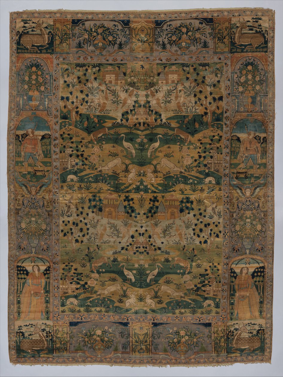 Pictorial Carpet with metal wrapped thread, 17th century by Persian School