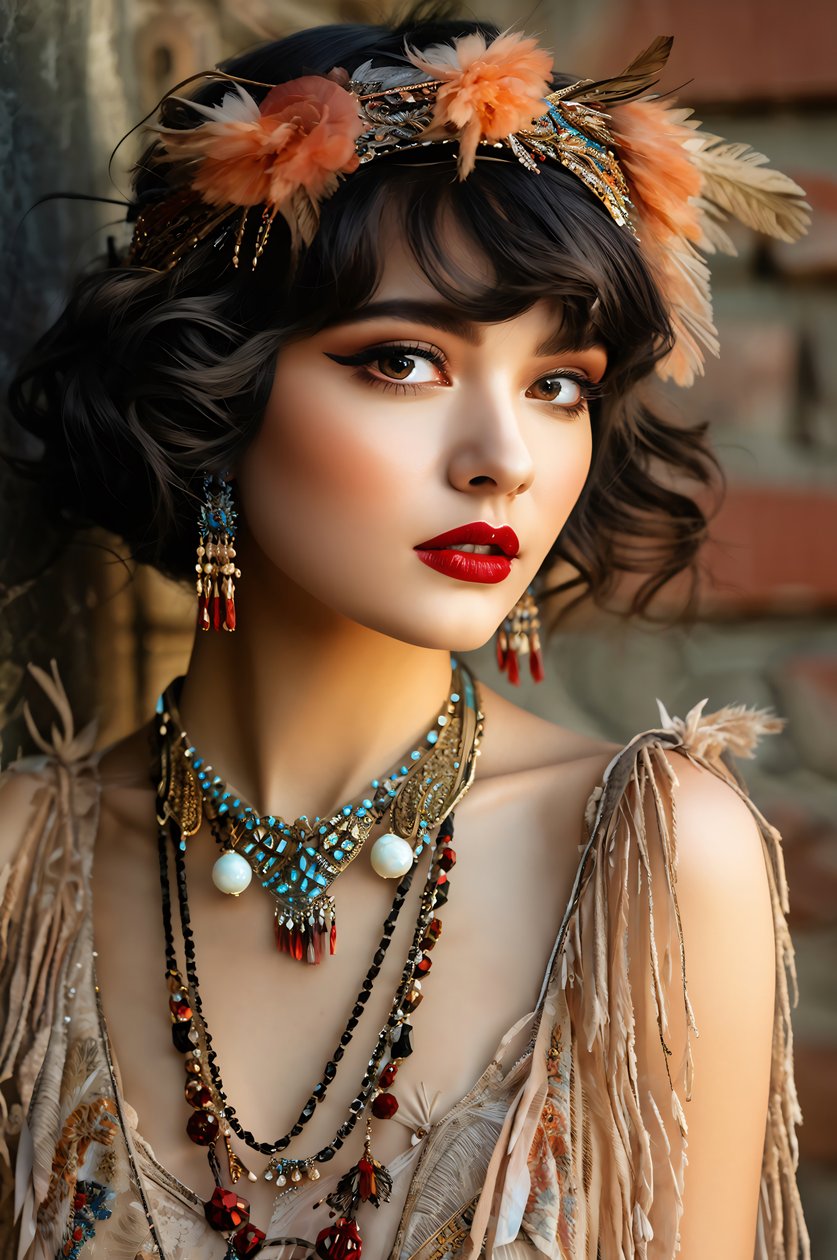 A Beautiful lady at a festival 1920s by F. Abderrahim