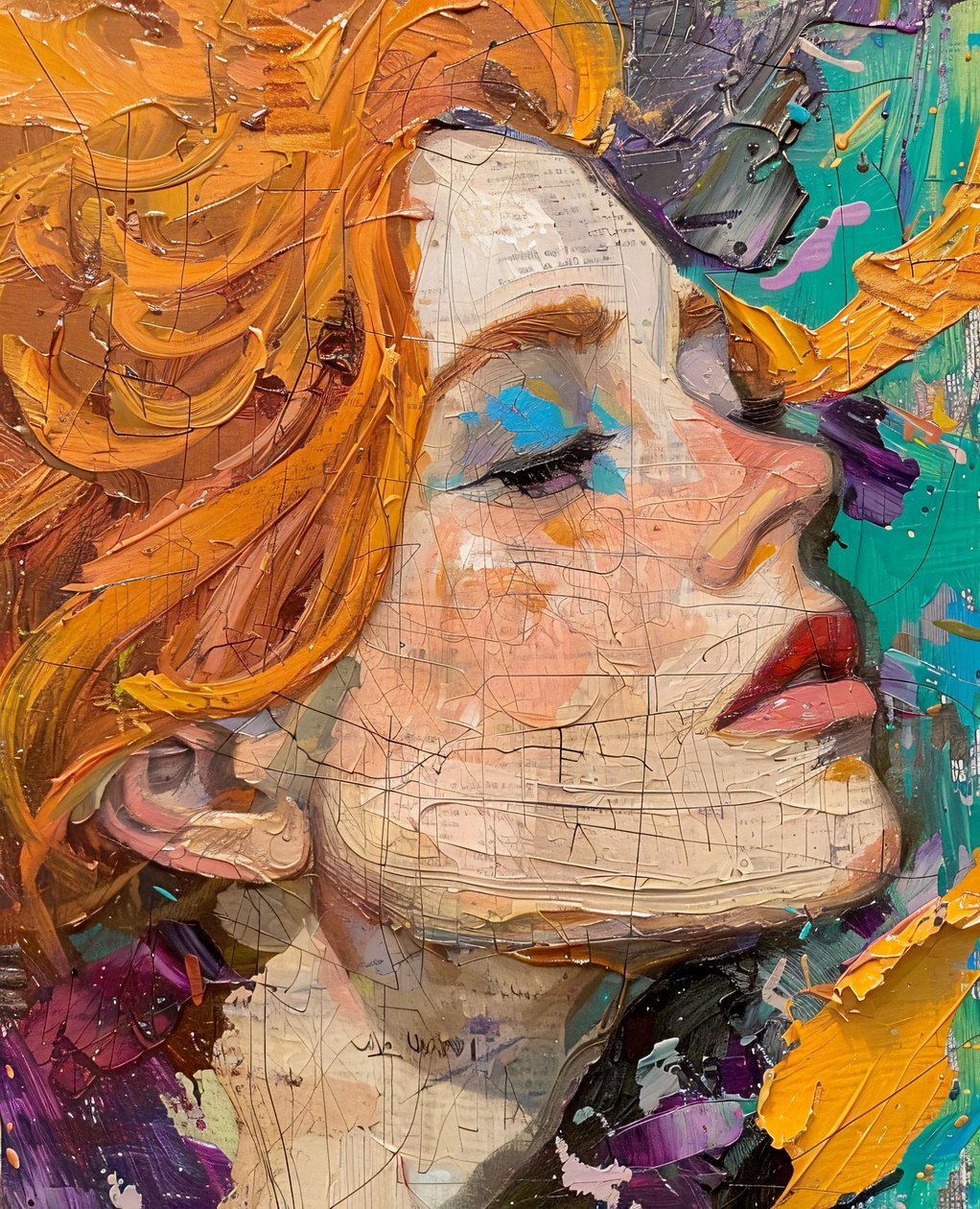 Abstract painting: a woman with red hair by F. Abderrahim