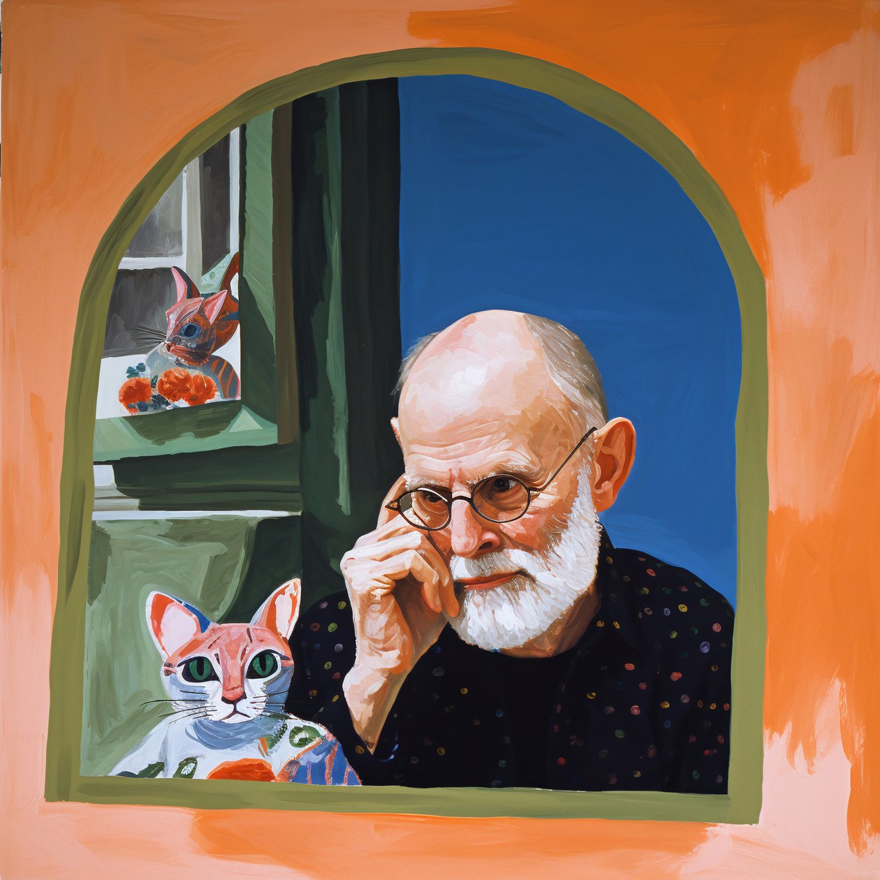 Cat and an Artist Looking in a Mirror by F. Abderrahim
