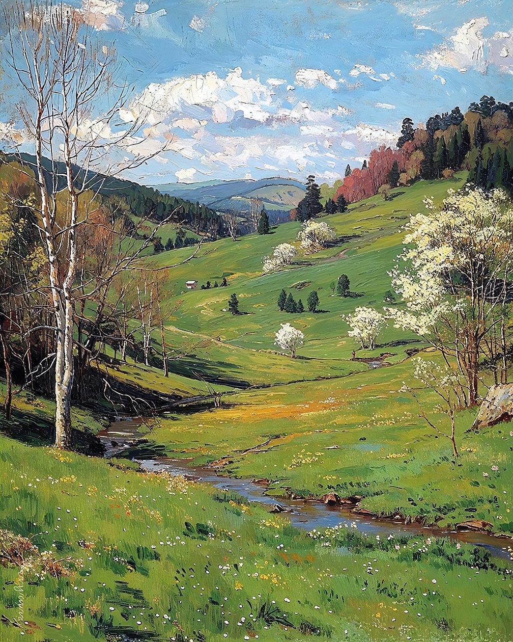 Beautiful Landscapes, Green Plateaus in Spring, Wall Decor You