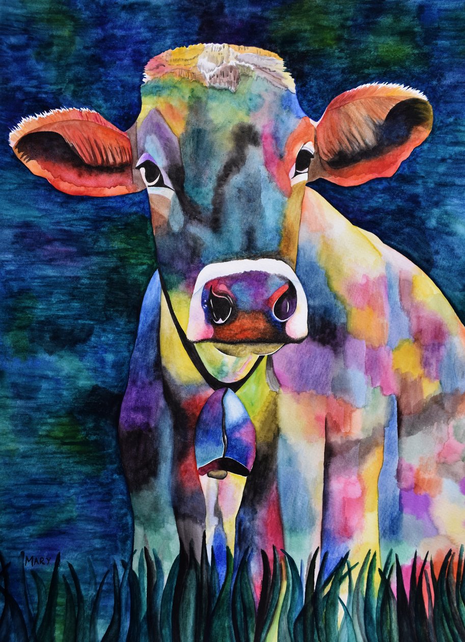 Watercolor Cow by Marys Watercolors