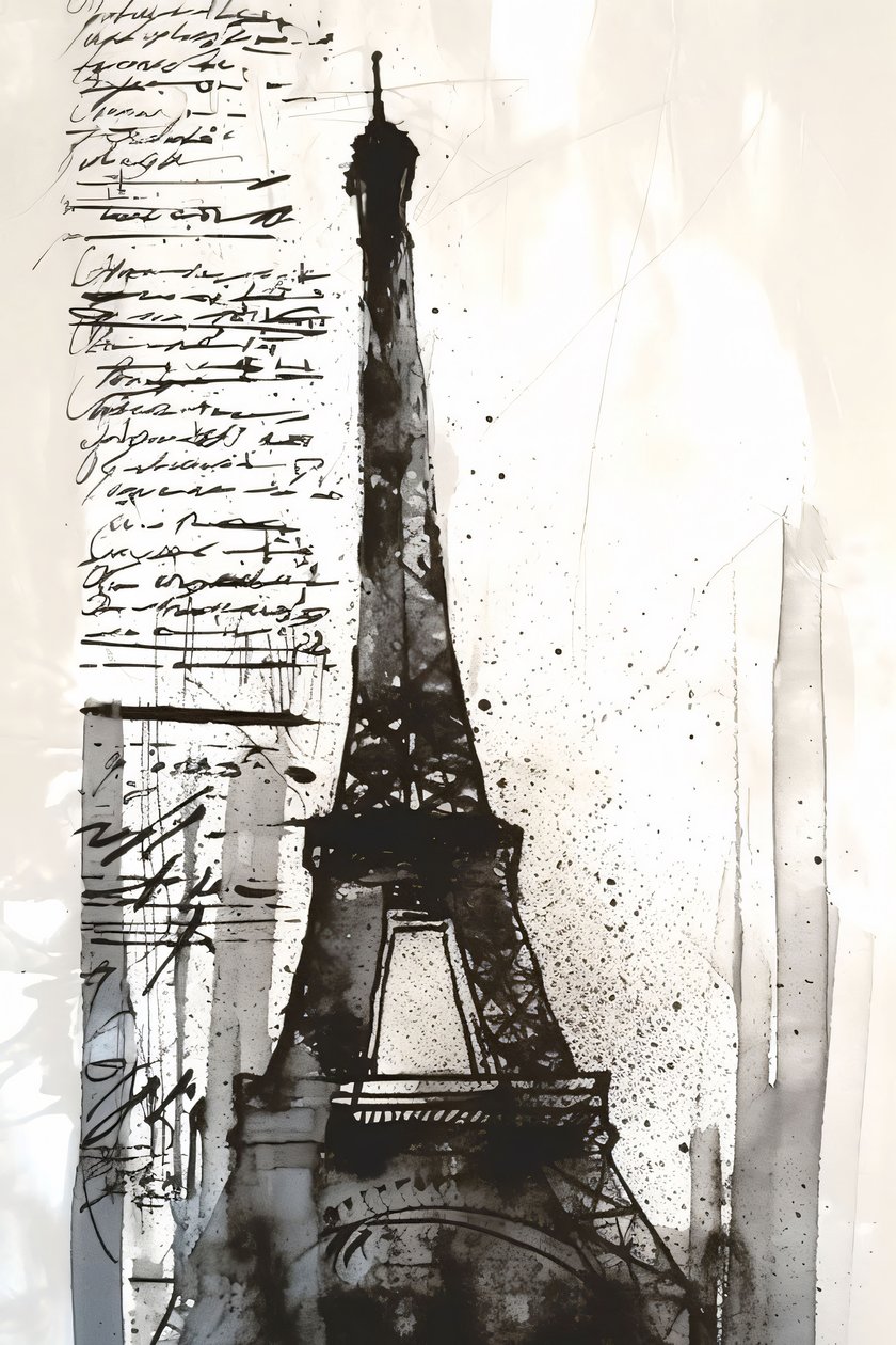 Black Paint Splash Eiffel Tower by F. Abderrahim