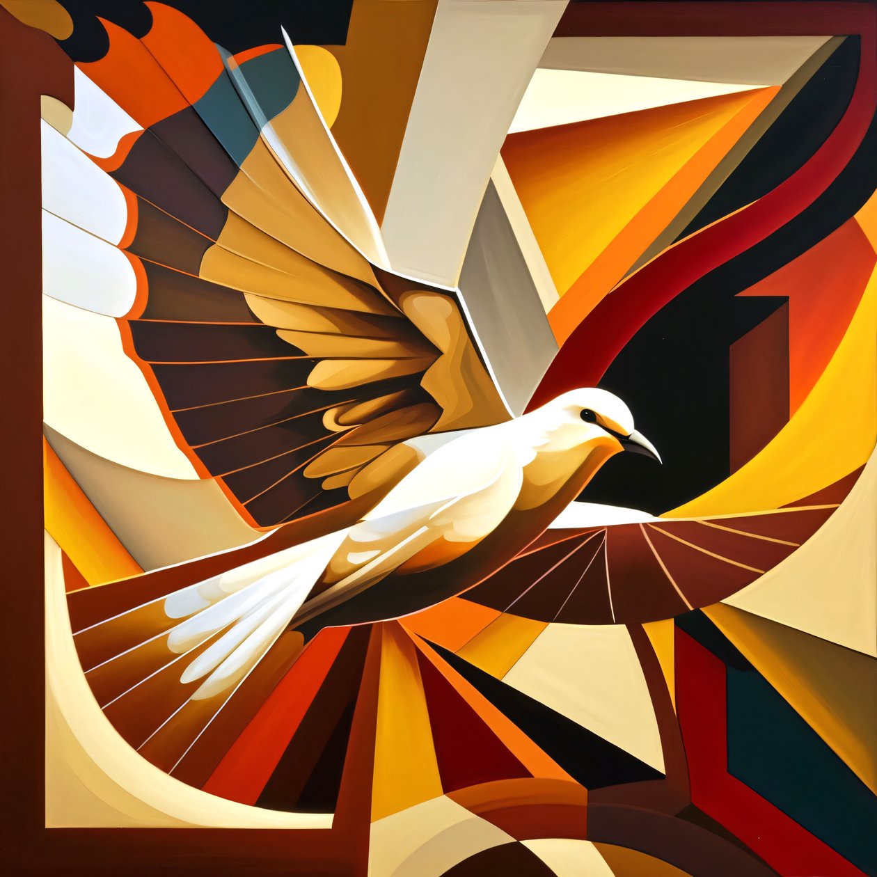 Peace Doves Cubism Style Painting by F. Abderrahim