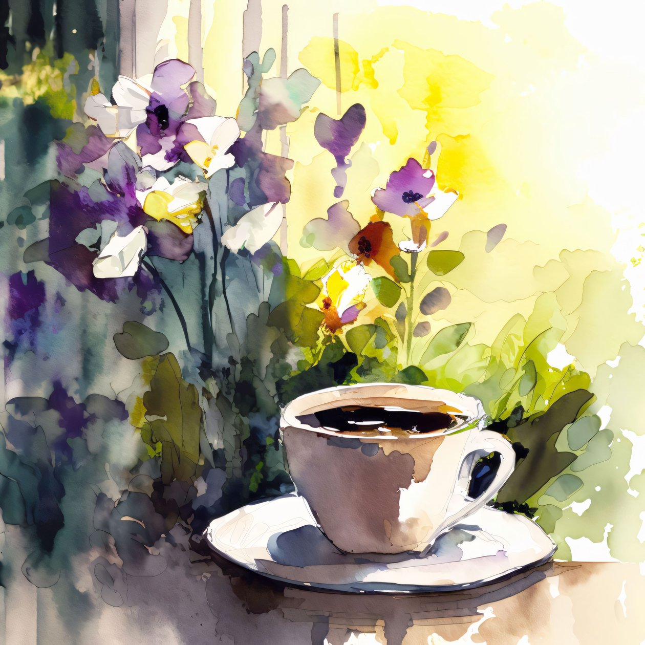 Watercolor Coffee Cup Abstract Painting by F. Abderrahim