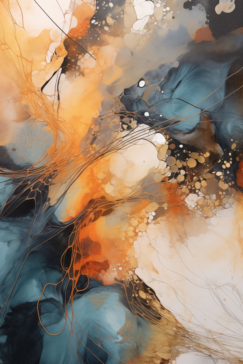 Abstract Painting, Blue & Orange Wave by F. Abderrahim