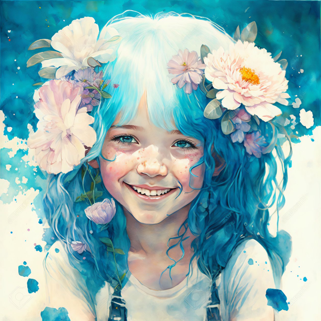 Watercolor drawing, a cute little girl in Loish style by F. Abderrahim