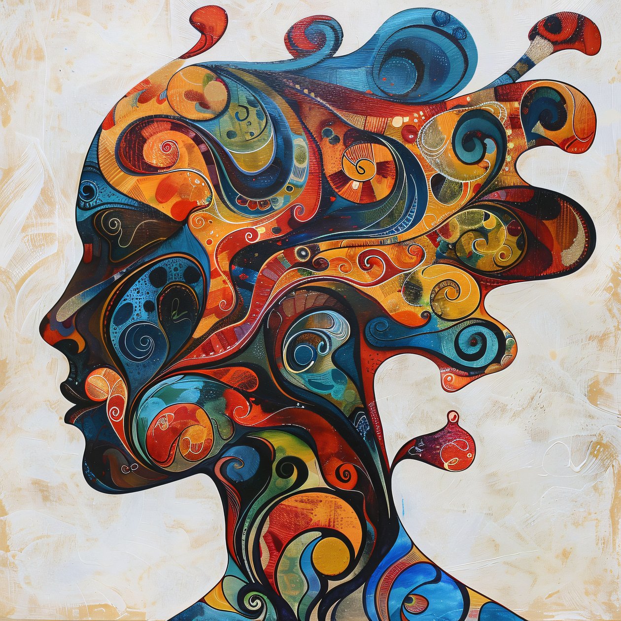 Silhouette of a Woman, Colored Hair & Swirls by F. Abderrahim