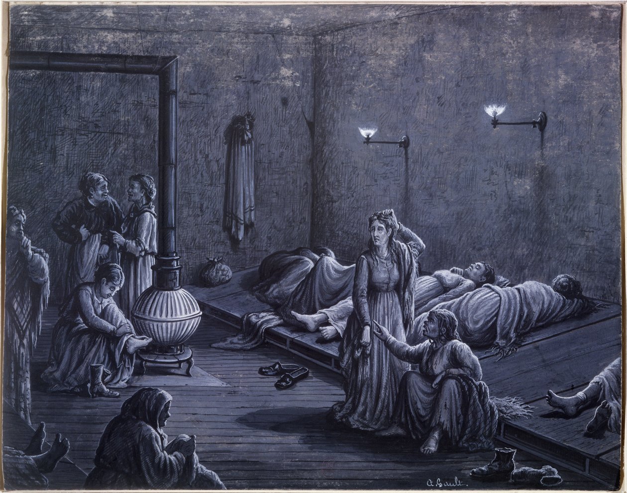 Interior of a Night Shelter for Poor Women, 1850-60 by A. Gault