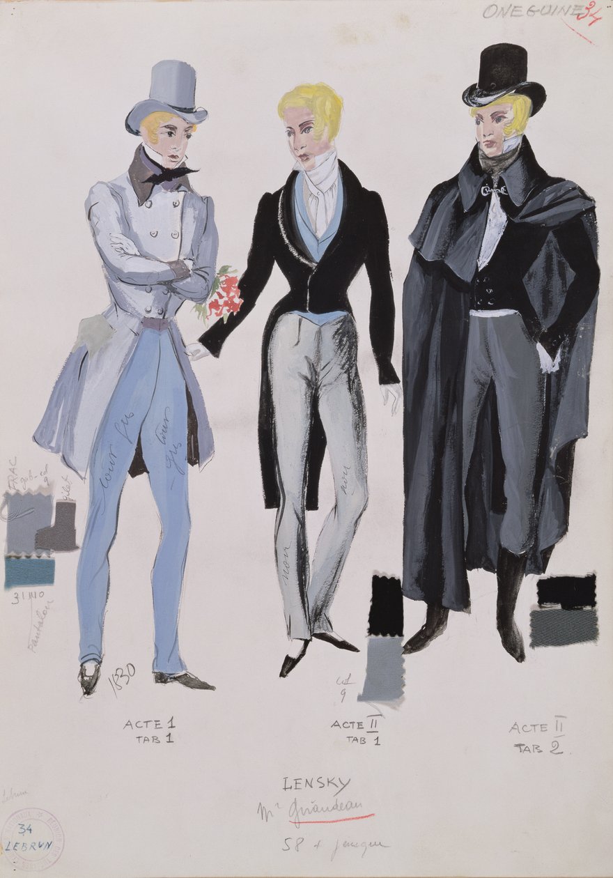 Lensky, Costumes from Acts I, II and III of the Opera 