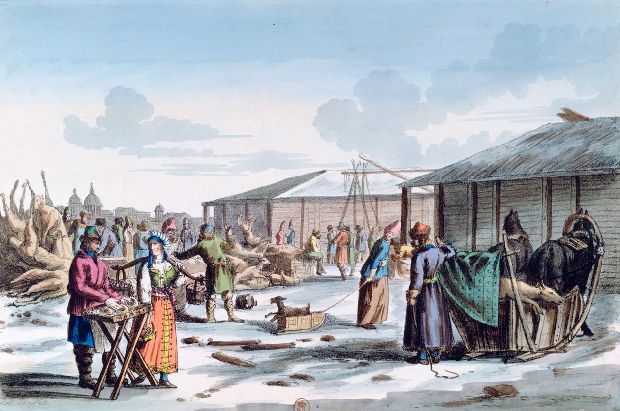 Meat Market during Winter, Russia, 1821 by AC Houbigaot