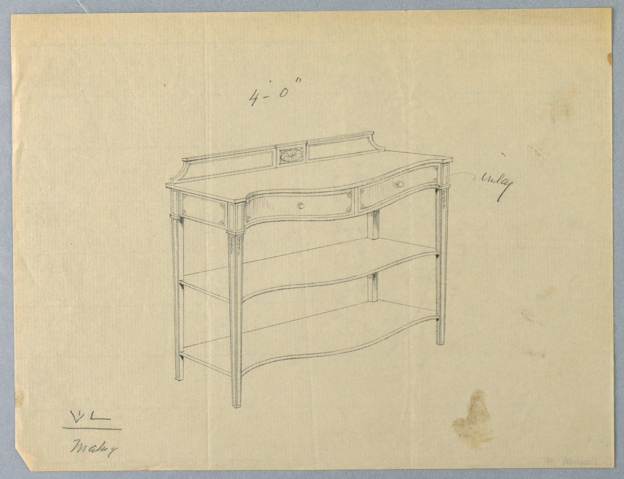 Design for Oblong Serving Table with Two Shelves by A.N. Davenport Co.