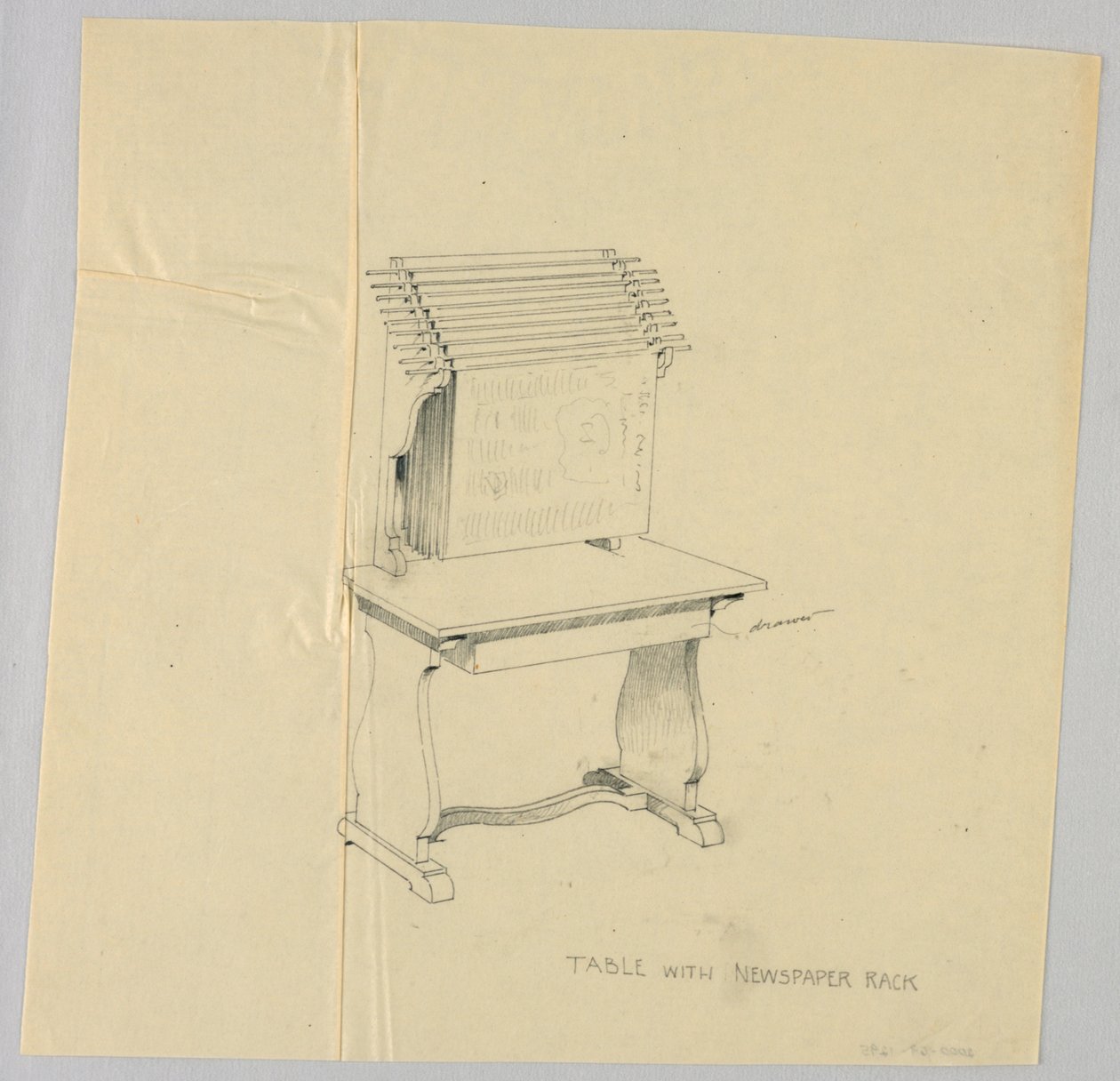 Design for Table with Flush-Back Newspaper Rack by A.N. Davenport Co.