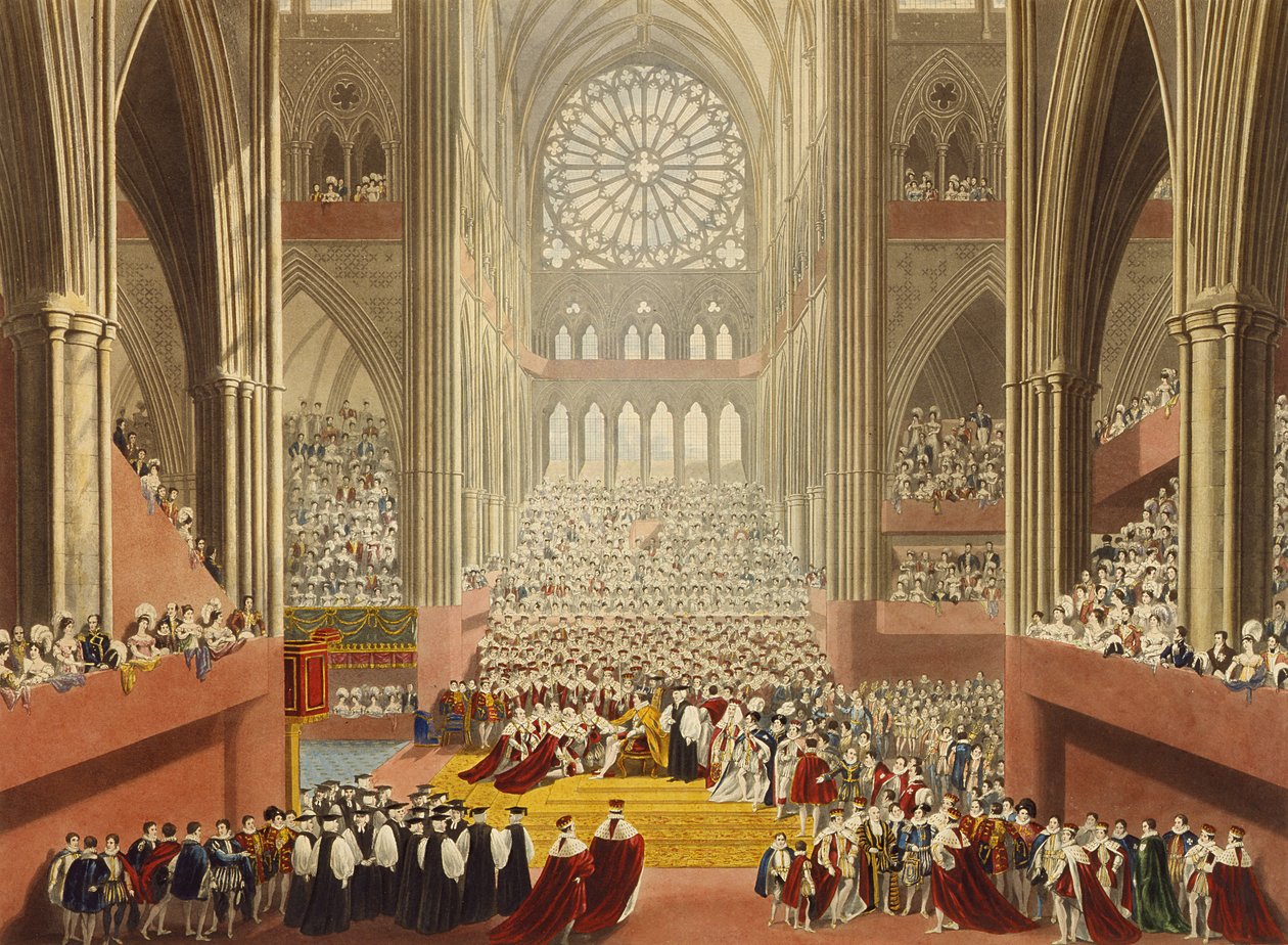 The Ceremony of the Homage, 19th July 1821, from an album celebrating the Coronation of King George IV (1762-1830) engraved by William James Bennett (1787-1844) published 1824 by A.W. and Stephanoff Pugin