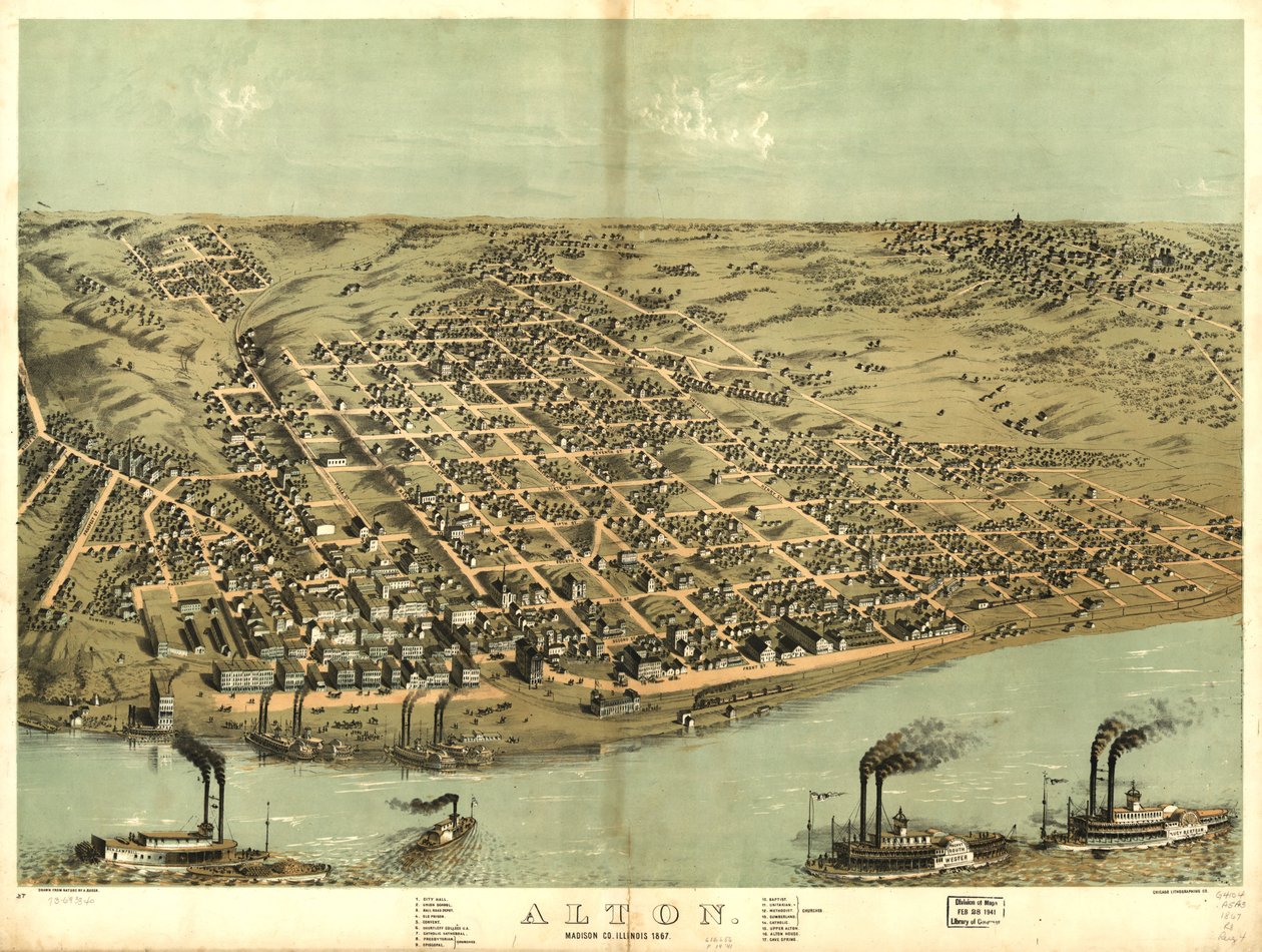 Alton, Madison Co., Illinois 1867 by A.; Chicago Lithographing Co. Ruger