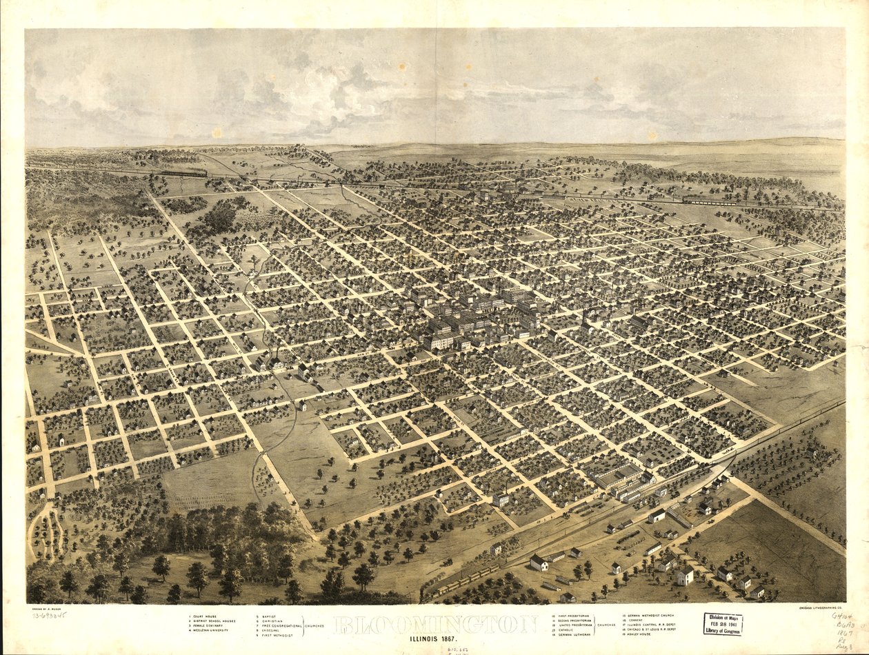 Bloomington, Illinois 1867 by A.; Chicago Lithographing Co. Ruger